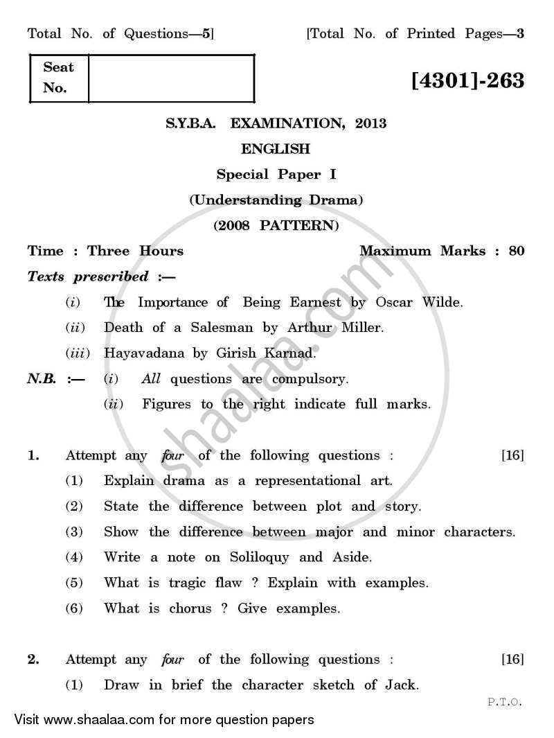 English Special Paper 1- Understanding Drama 2012-2013 - B.A. - 2nd Year (SYBA) - University of Pune question paper with PDF download
