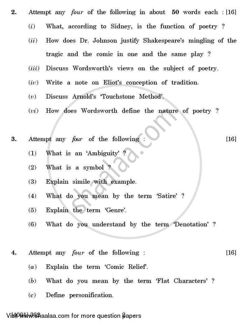 English Special Paper 4- Introduction to Literary Criticism and Critical Appreciation 2011-2012 - B.A. - 3rd Year (TYBA) - University of Pune question paper with PDF download