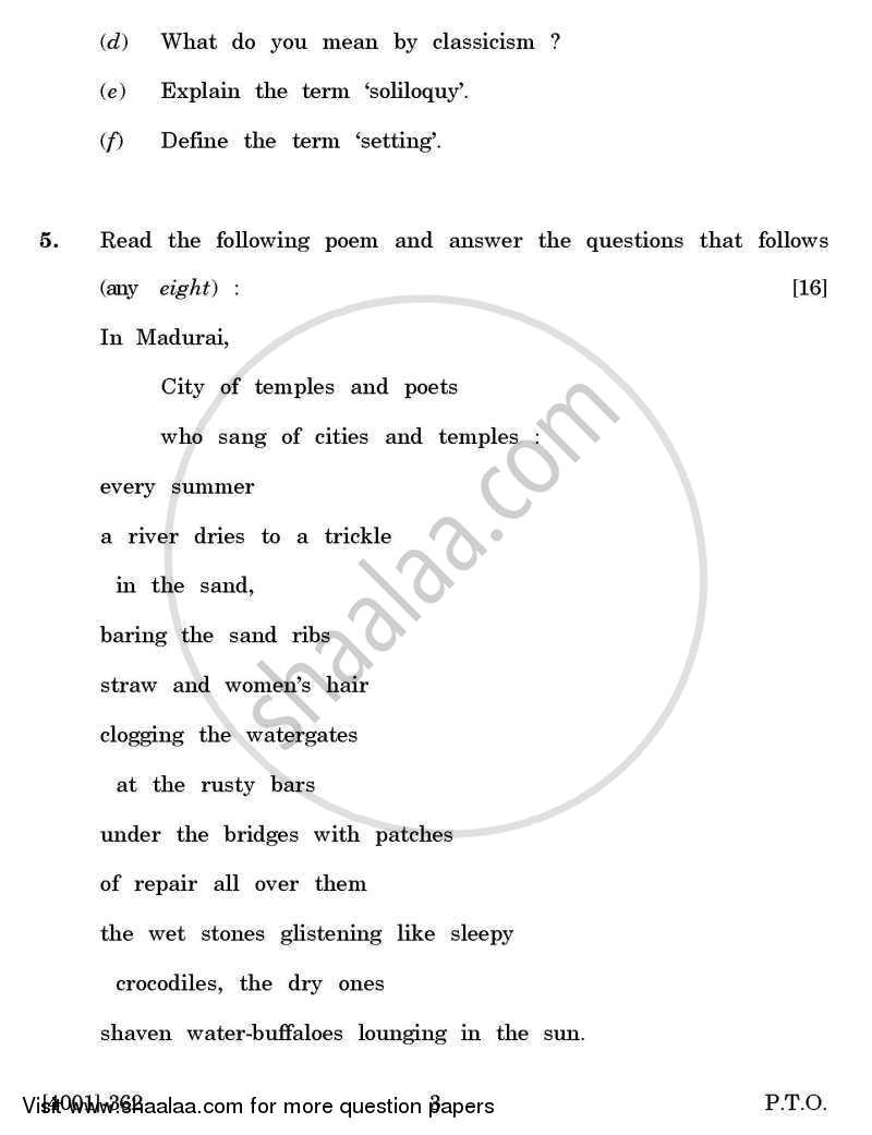 English Special Paper 4- Introduction to Literary Criticism and Critical Appreciation 2011-2012 - B.A. - 3rd Year (TYBA) - University of Pune question paper with PDF download