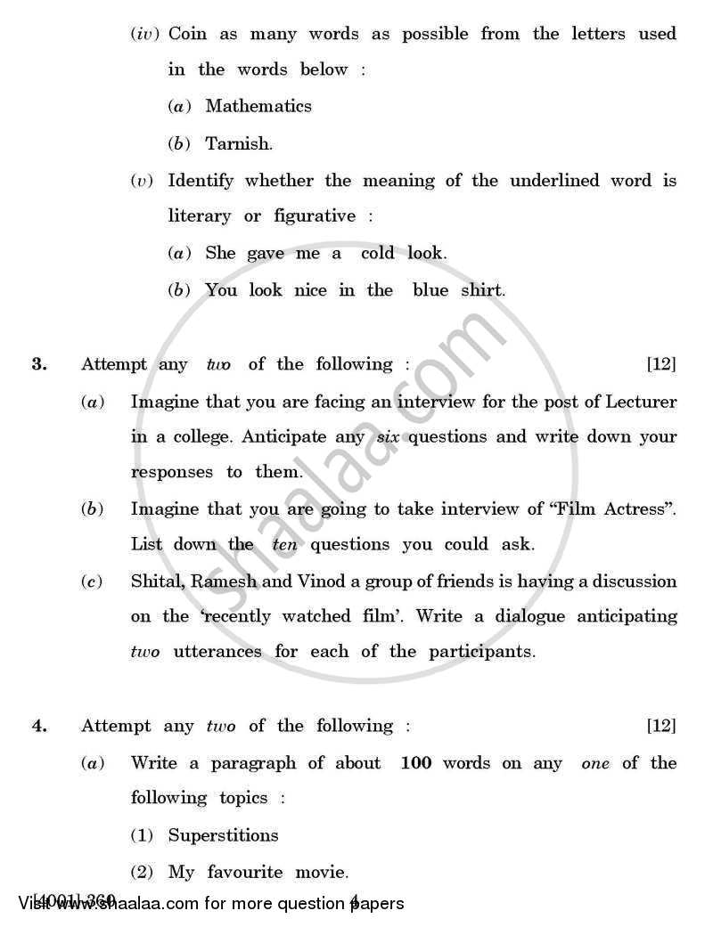 Enriching Oral and Written Communication 2011-2012 - B.A. - 3rd Year (TYBA) - University of Pune question paper with PDF download