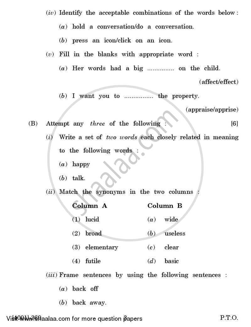 Enriching Oral and Written Communication 2011-2012 - B.A. - 3rd Year (TYBA) - University of Pune question paper with PDF download
