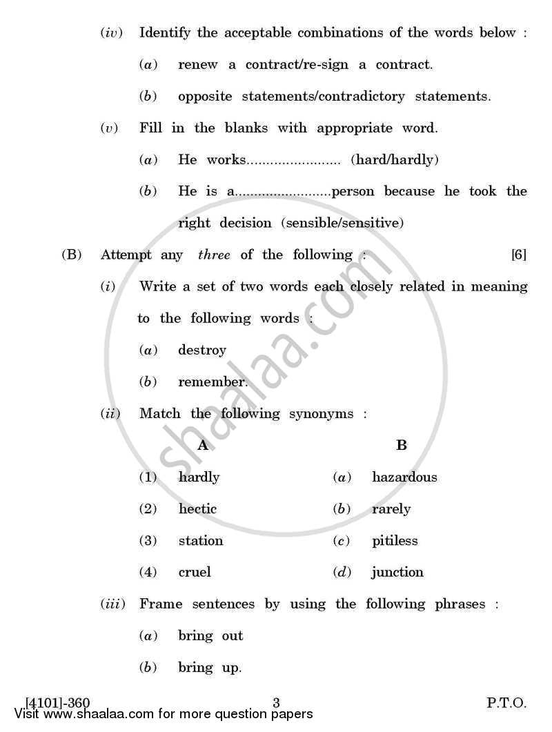 Enriching Oral and Written Communication 2011-2012 - B.A. - 3rd Year (TYBA) - University of Pune question paper with PDF download