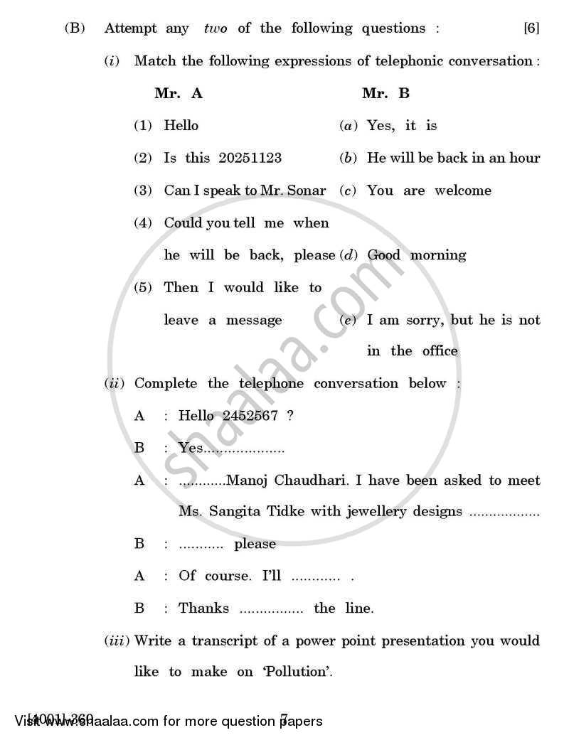 Enriching Oral and Written Communication 2011-2012 - B.A. - 3rd Year (TYBA) - University of Pune question paper with PDF download