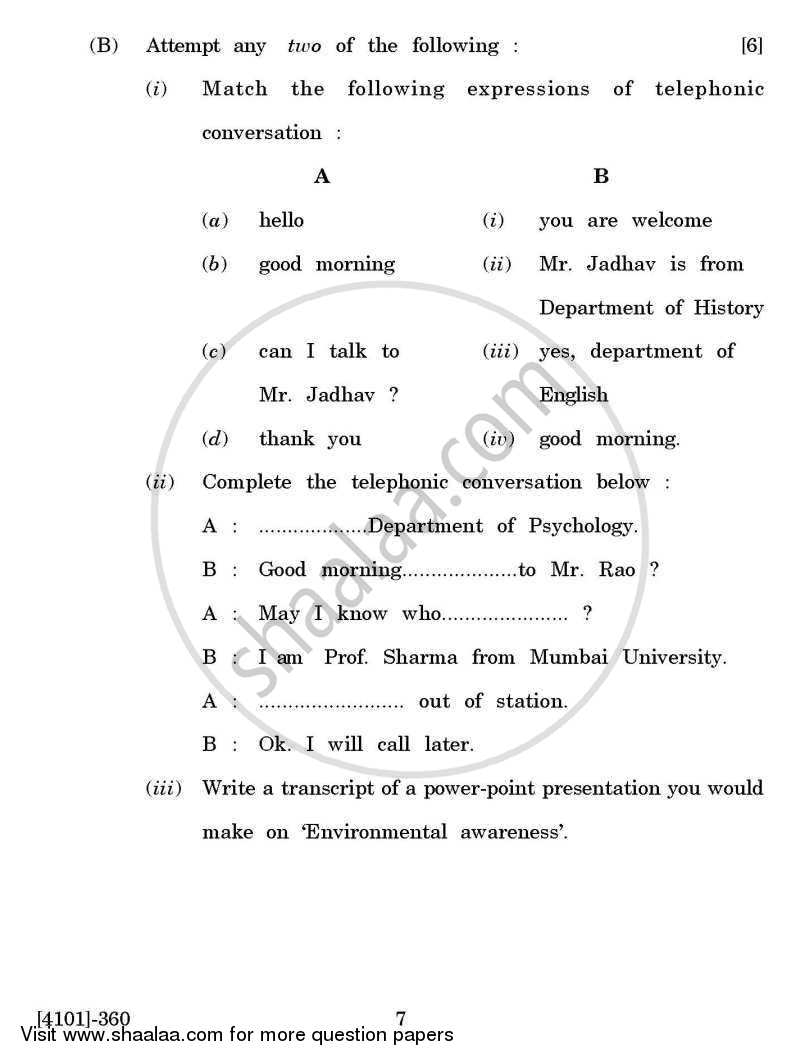 Enriching Oral and Written Communication 2011-2012 - B.A. - 3rd Year (TYBA) - University of Pune question paper with PDF download