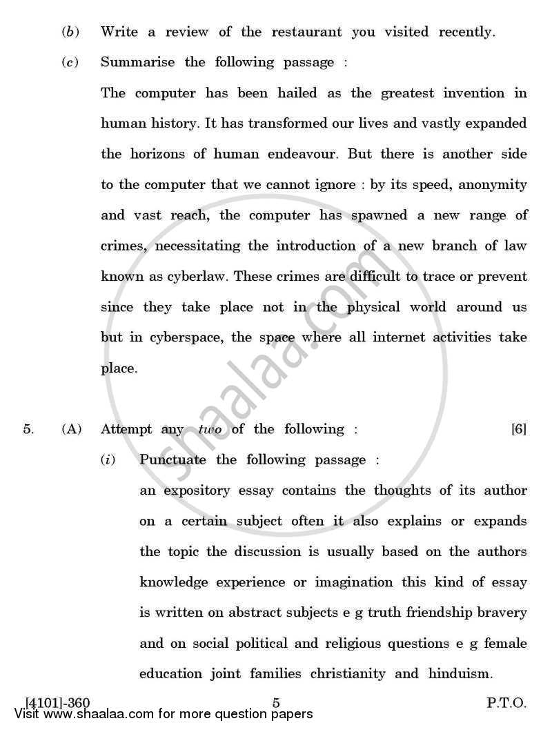 Enriching Oral and Written Communication 2011-2012 - B.A. - 3rd Year (TYBA) - University of Pune question paper with PDF download