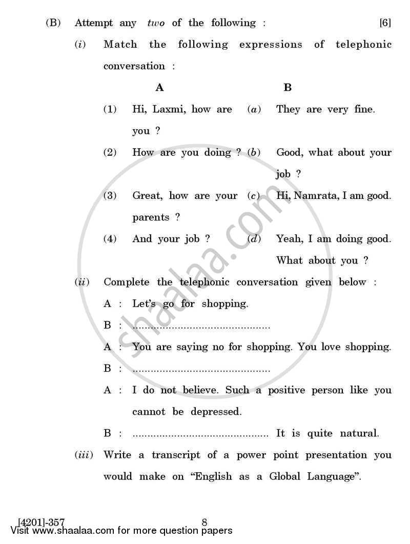 Enriching Oral and Written Communication 2012-2013 - B.A. - 3rd Year (TYBA) - University of Pune question paper with PDF download