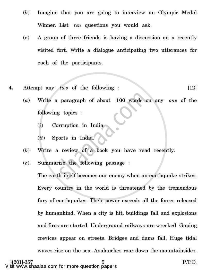 Enriching Oral and Written Communication 2012-2013 - B.A. - 3rd Year (TYBA) - University of Pune question paper with PDF download