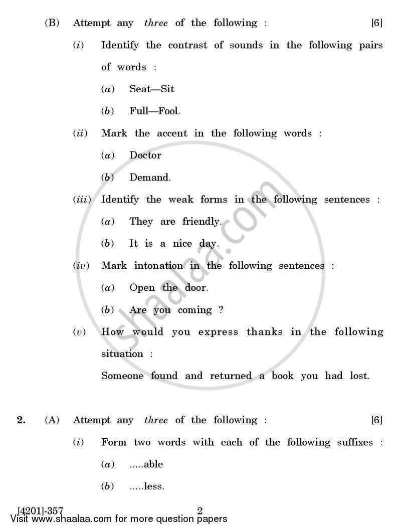Enriching Oral and Written Communication 2012-2013 - B.A. - 3rd Year (TYBA) - University of Pune question paper with PDF download