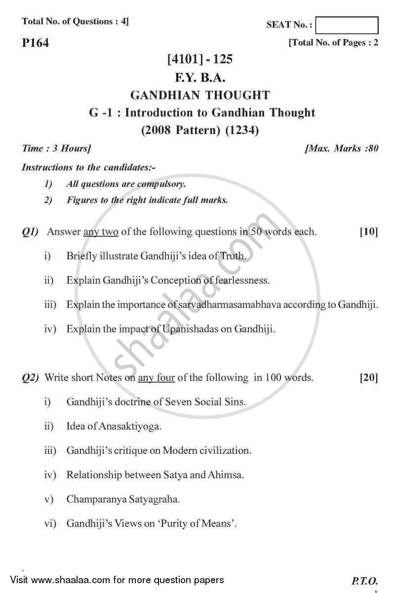 Gandhian Thought General Paper 1- Introduction to Gandhian Thought 2011-2012 - B.A. - 1st Year (FYBA) - University of Pune question paper with PDF download