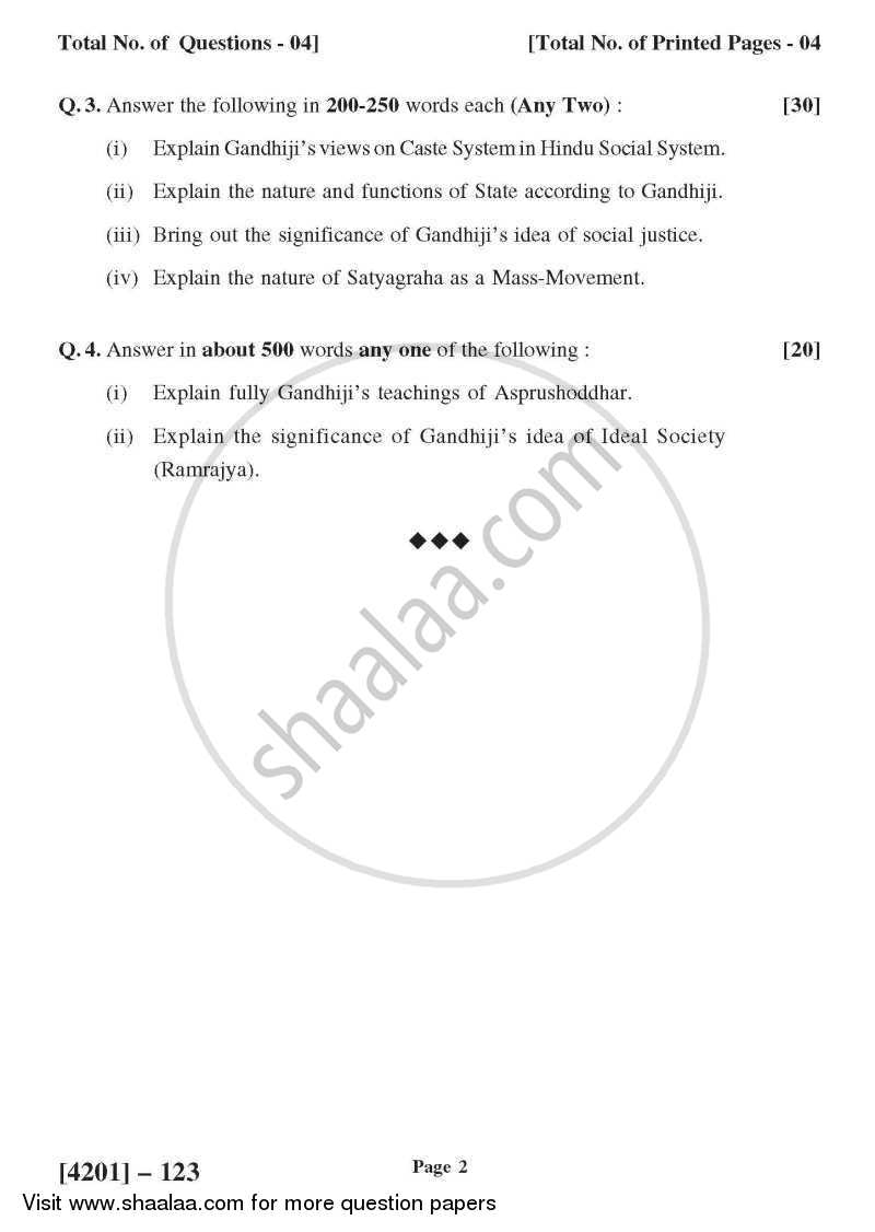 Gandhian Thought General Paper 1- Introduction to Gandhian Thought 2012-2013 - B.A. - 1st Year (FYBA) - University of Pune question paper with PDF download