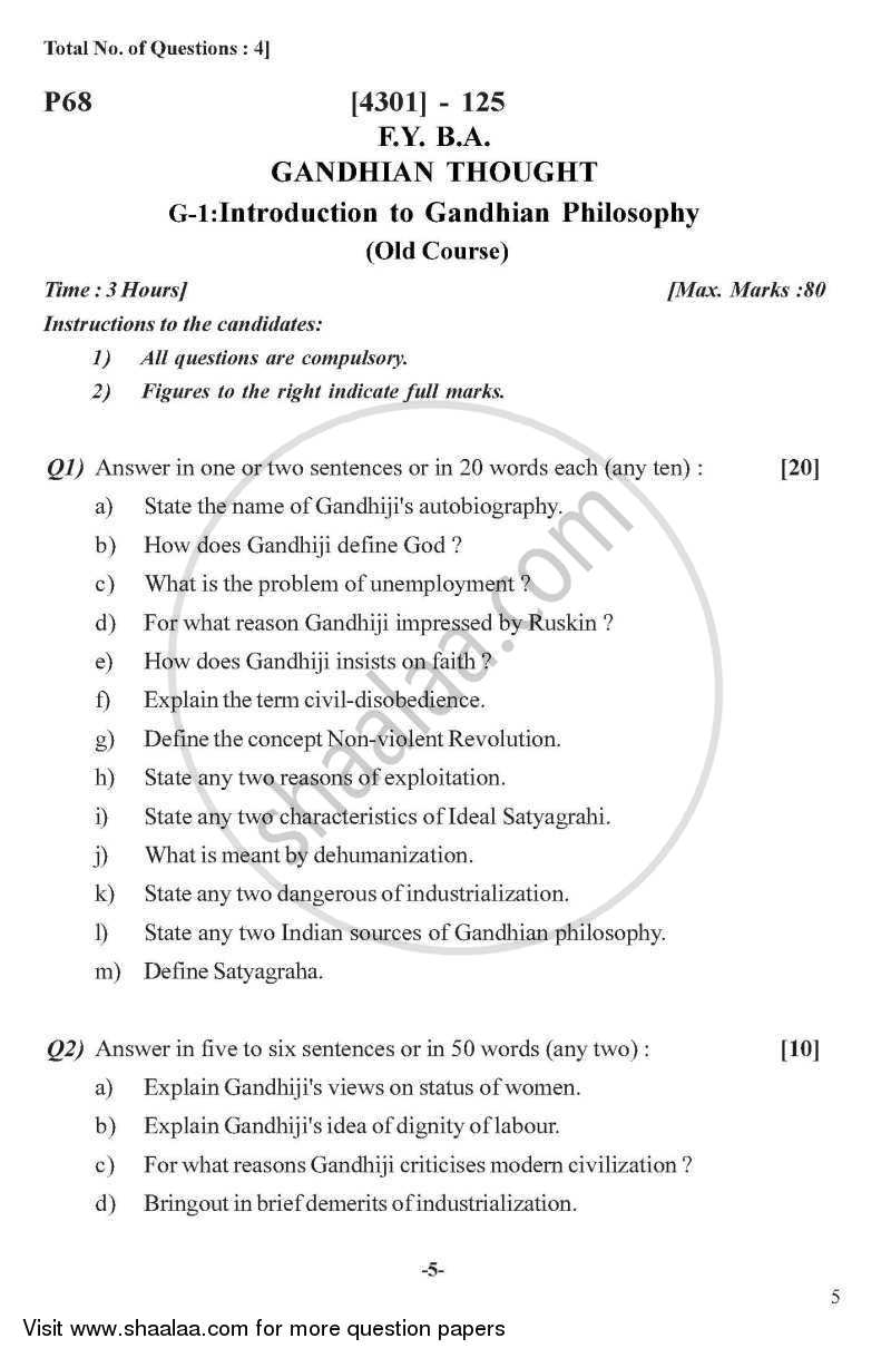 Gandhian Thought General Paper 1- Introduction to Gandhian Thought 2012-2013 - B.A. - 1st Year (FYBA) - University of Pune question paper with PDF download