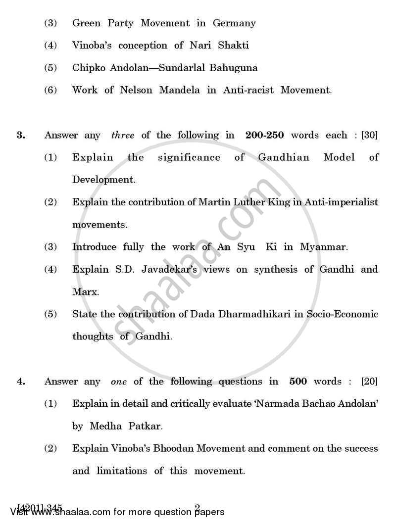 Gandhian Thought General Paper 3- Relevance of Gandhian Thought 2012-2013 - B.A. - 3rd Year (TYBA) - University of Pune question paper with PDF download