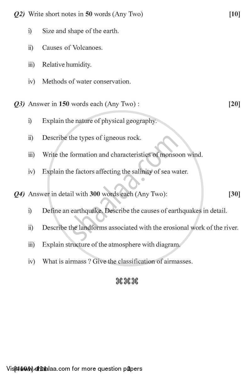 Geography General Paper 1- Physical Geography 2011-2012 - B.A. - 1st Year (FYBA) - University of Pune question paper with PDF download