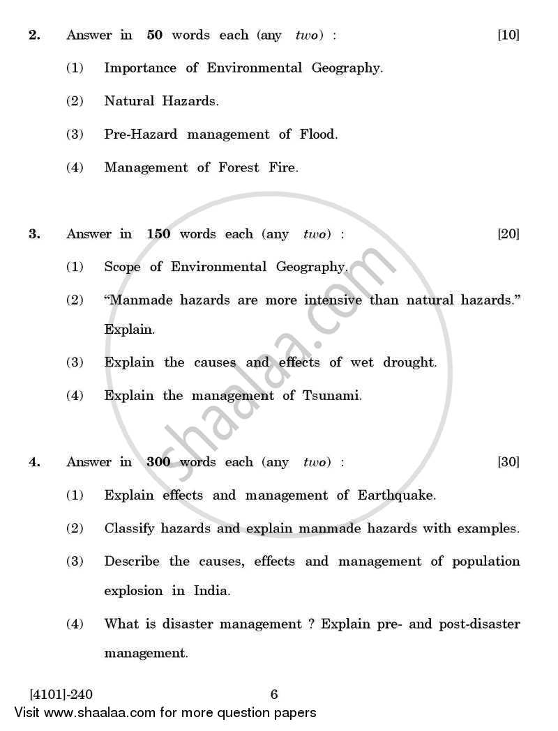 Geography General Paper 2- Geography and Natural Hazards 2011-2012 - B.A. - 2nd Year (SYBA) - University of Pune question paper with PDF download
