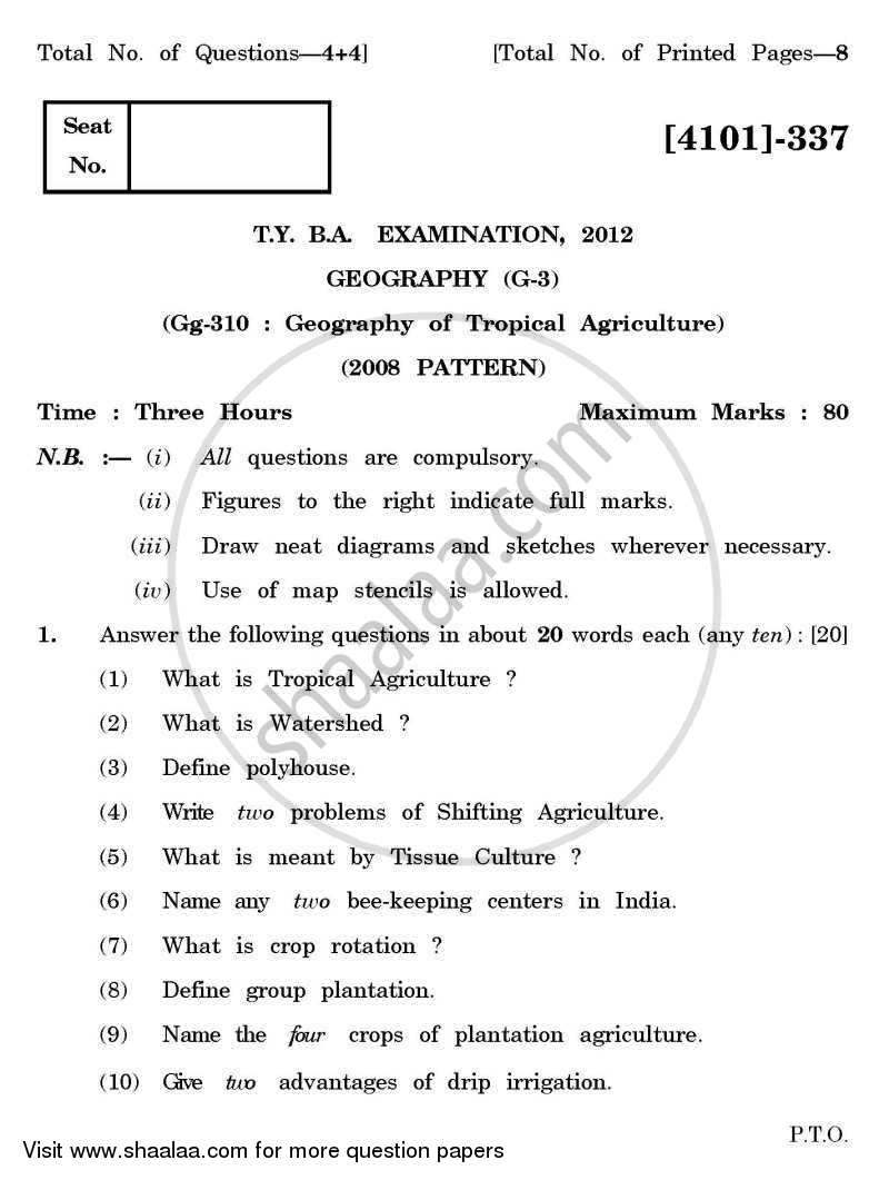 Geography General Paper 3- Geography of Travel and Tourism 2011-2012 - B.A. - 3rd Year (TYBA) - University of Pune question paper with PDF download