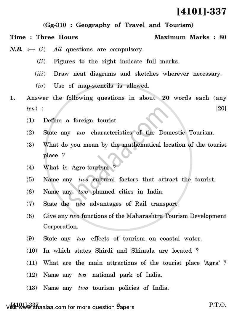 Geography General Paper 3- Geography of Travel and Tourism 2011-2012 - B.A. - 3rd Year (TYBA) - University of Pune question paper with PDF download