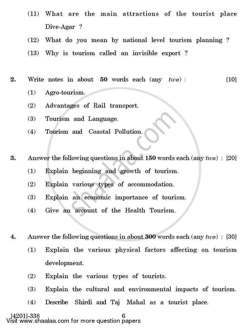 Geography General Paper 3- Geography of Travel and Tourism 2012-2013 - B.A. - 3rd Year (TYBA) - University of Pune question paper with PDF download