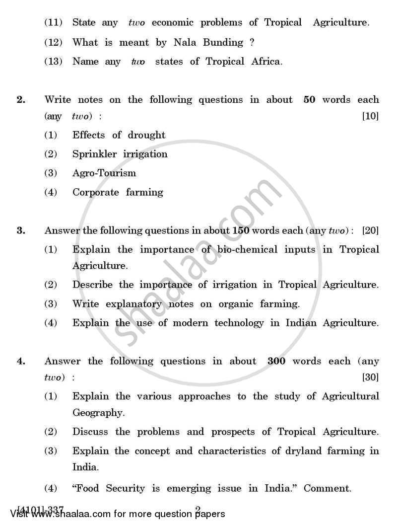Geography General Paper 3- Geography of Tropical Agriculture 2011-2012 - B.A. - 3rd Year (TYBA) - University of Pune question paper with PDF download