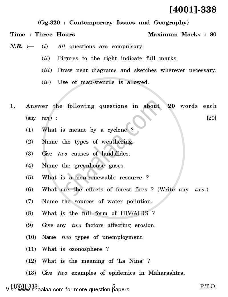 Geography Special Paper 3- Contemporary Issues and Geography 2011-2012 - B.A. - 3rd Year (TYBA) - University of Pune question paper with PDF download