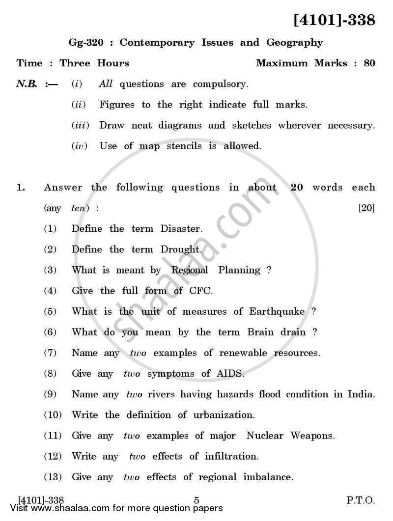Geography Special Paper 3- Contemporary Issues and Geography 2011-2012 - B.A. - 3rd Year (TYBA) - University of Pune question paper with PDF download