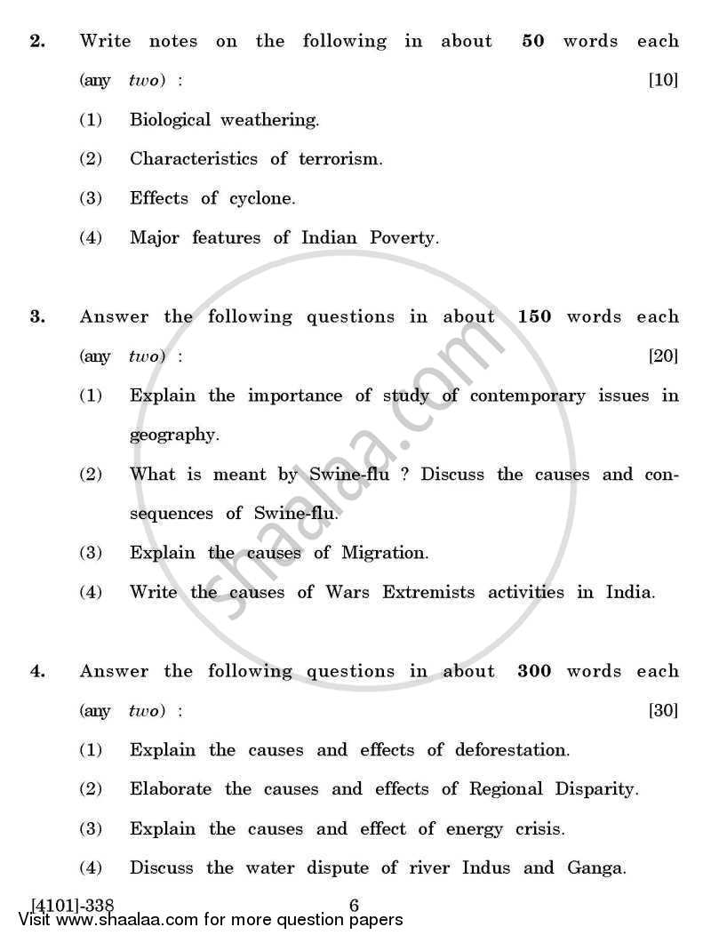 Geography Special Paper 3- Contemporary Issues and Geography 2011-2012 - B.A. - 3rd Year (TYBA) - University of Pune question paper with PDF download