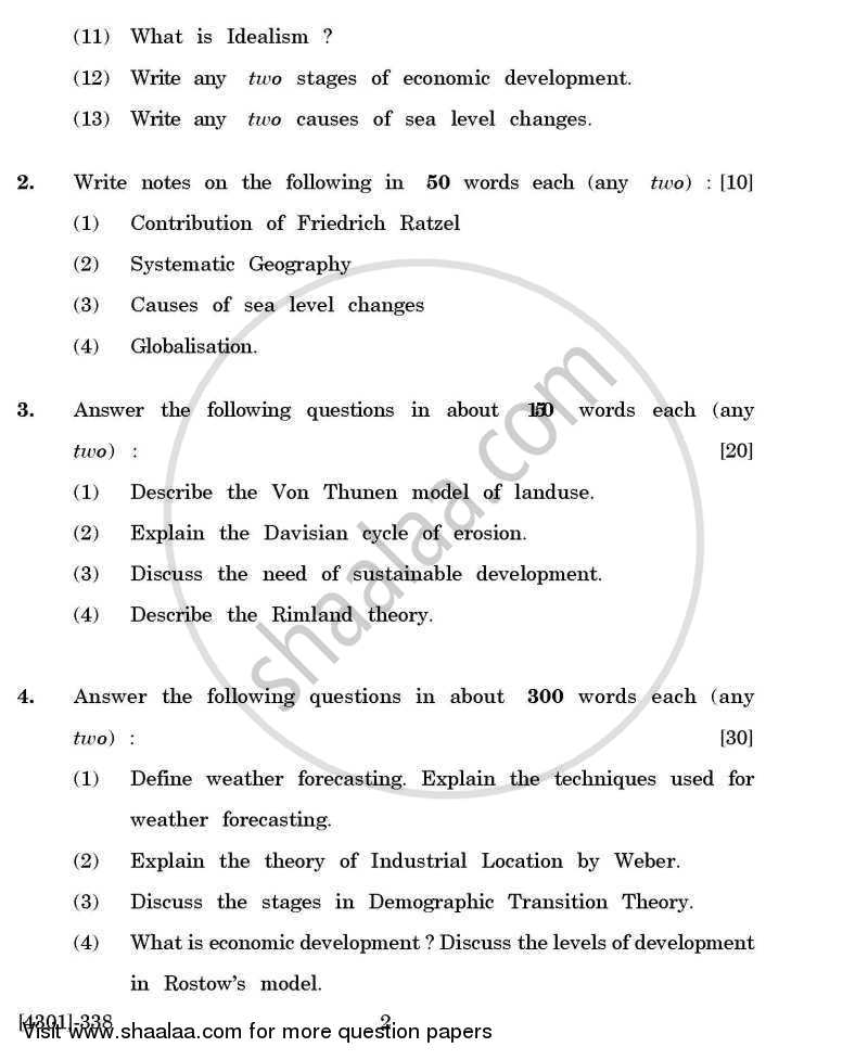 Geography Special Paper 3- Fundamental Concepts in Geography 2012-2013 - B.A. - 3rd Year (TYBA) - University of Pune question paper with PDF download
