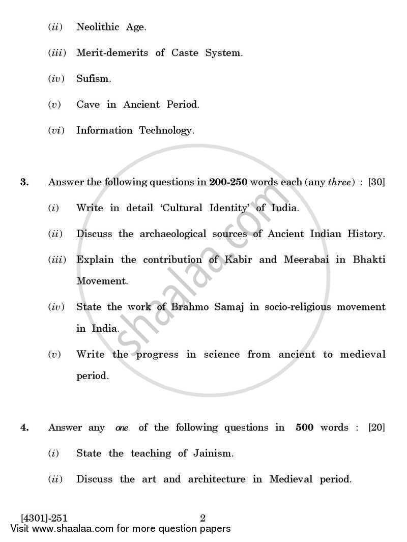 History of Civilization General Paper 2- Indian Culture 2012-2013 - B.A. - 2nd Year (SYBA) - University of Pune question paper with PDF download