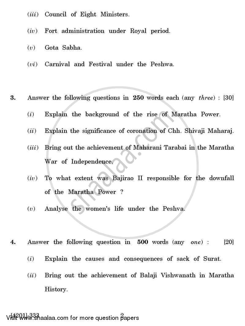 History General Paper 3- History of the Marathas (1630-1818) 2012-2013 - B.A. - 3rd Year (TYBA) - University of Pune question paper with PDF download