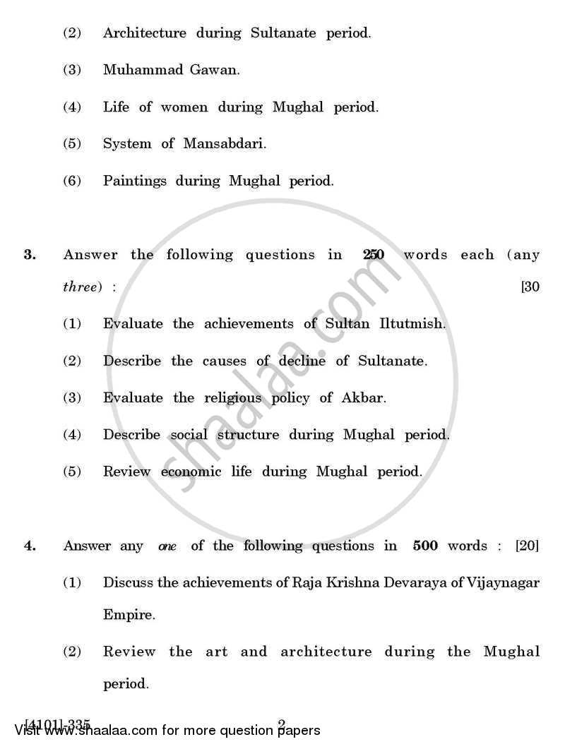 History Special Paper 3- History of Medieval India (1206-1707 A.D.) 2011-2012 - B.A. - 3rd Year (TYBA) - University of Pune question paper with PDF download