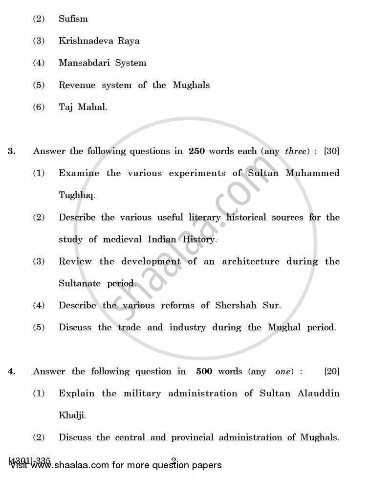 History Special Paper 3- History of Medieval India (1206-1707 A.D.) 2012-2013 - B.A. - 3rd Year (TYBA) - University of Pune question paper with PDF download