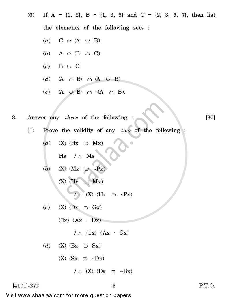 Logic and Methodology of Science General Paper 2- Formal and Relational Logic 2011-2012 - B.A. - 2nd Year (SYBA) - University of Pune question paper with PDF download