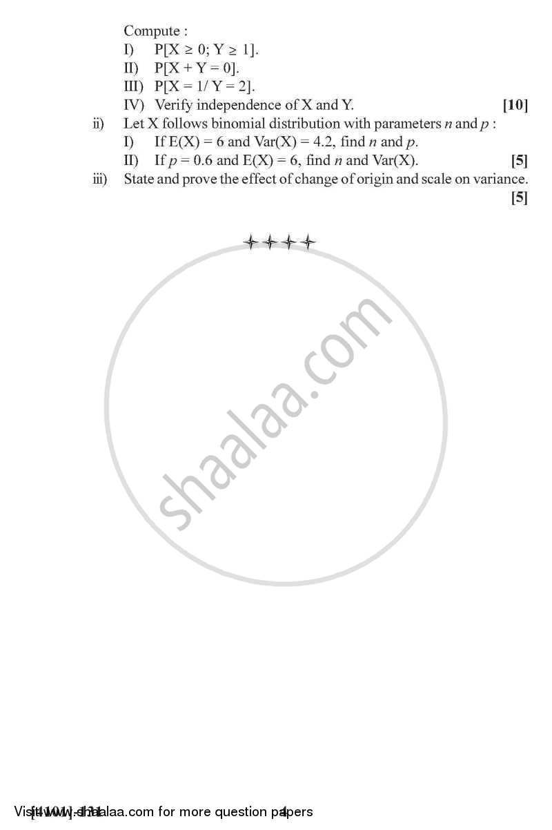 Mathematical Statistics- Discrete Probability and Probability Distributions 2011-2012 - B.A. - 1st Year (FYBA) - University of Pune question paper with PDF download
