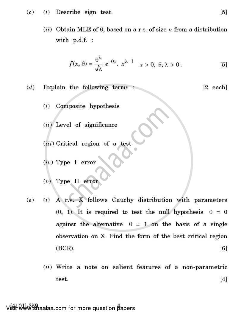 Mathematical Statistics General Paper 3- Statistical Inference 2011-2012 - B.A. - 3rd Year (TYBA) - University of Pune question paper with PDF download