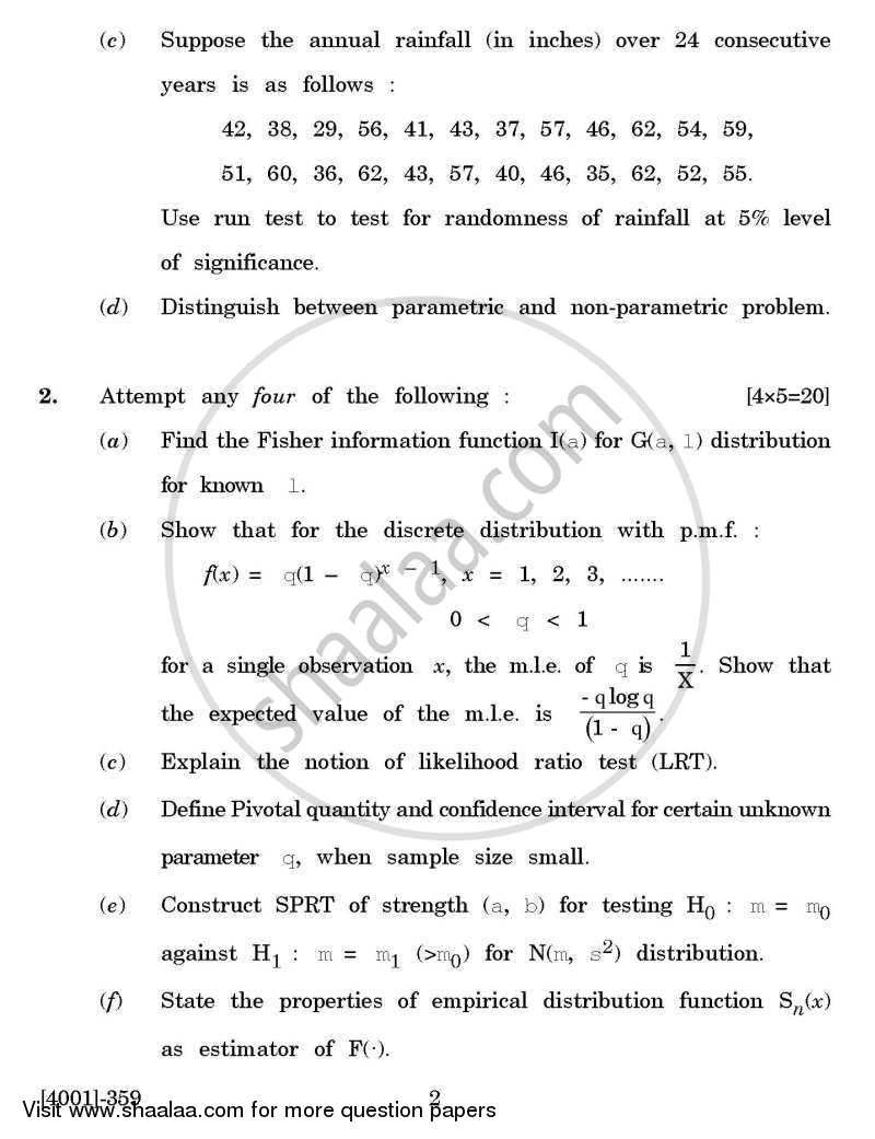 Mathematical Statistics General Paper 3- Statistical Inference 2011-2012 - B.A. - 3rd Year (TYBA) - University of Pune question paper with PDF download