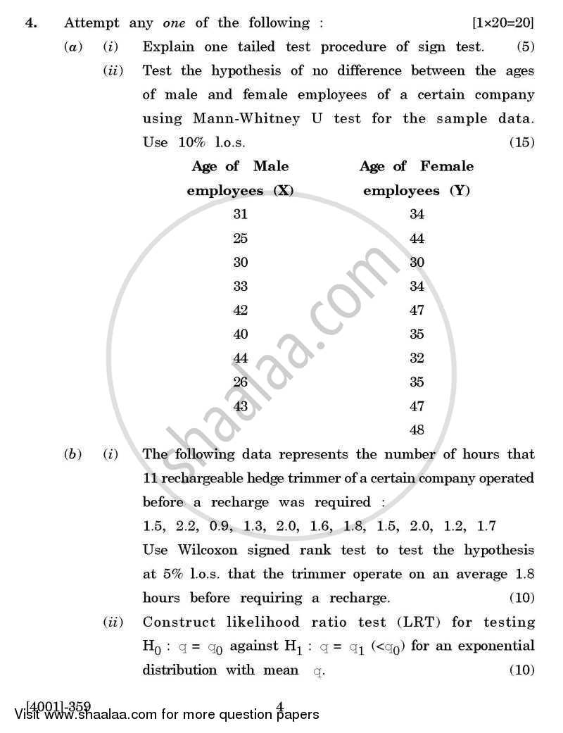 Mathematical Statistics General Paper 3- Statistical Inference 2011-2012 - B.A. - 3rd Year (TYBA) - University of Pune question paper with PDF download