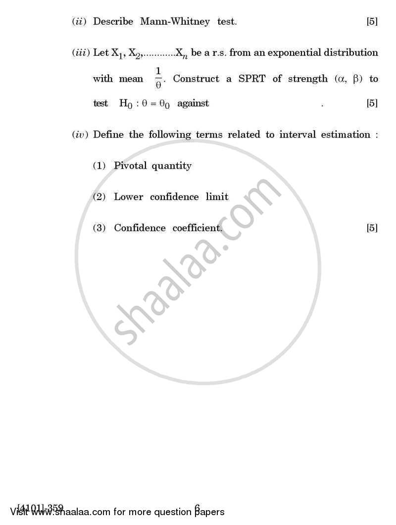 Mathematical Statistics General Paper 3- Statistical Inference 2011-2012 - B.A. - 3rd Year (TYBA) - University of Pune question paper with PDF download