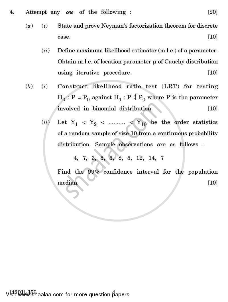 Mathematical Statistics General Paper 3- Statistical Inference 2012-2013 - B.A. - 3rd Year (TYBA) - University of Pune question paper with PDF download