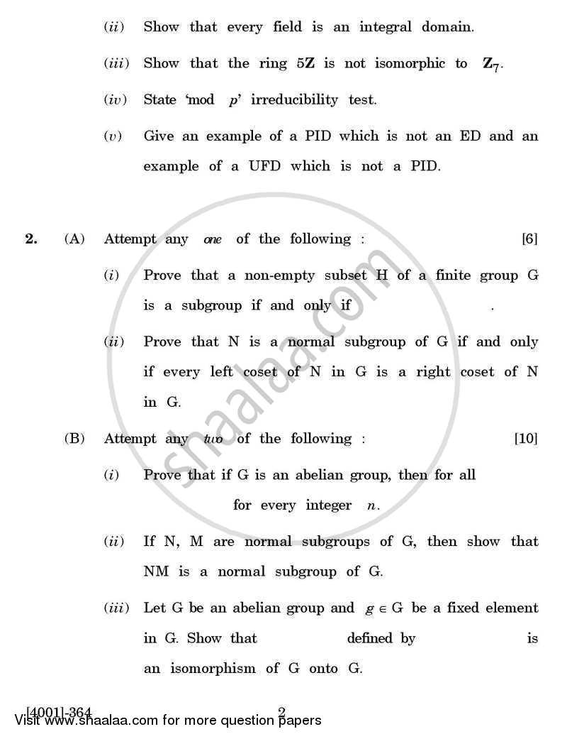 Mathematics General Paper 3- Group Theory and Ring Theory 2011-2012 - B.A. - 3rd Year (TYBA) - University of Pune question paper with PDF download