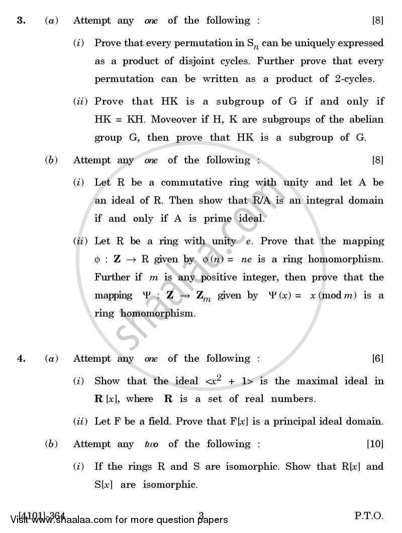 Mathematics General Paper 3- Group Theory and Ring Theory 2011-2012 - B.A. - 3rd Year (TYBA) - University of Pune question paper with PDF download