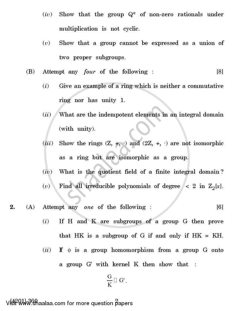 Mathematics General Paper 3- Group Theory and Ring Theory 2012-2013 - B.A. - 3rd Year (TYBA) - University of Pune question paper with PDF download