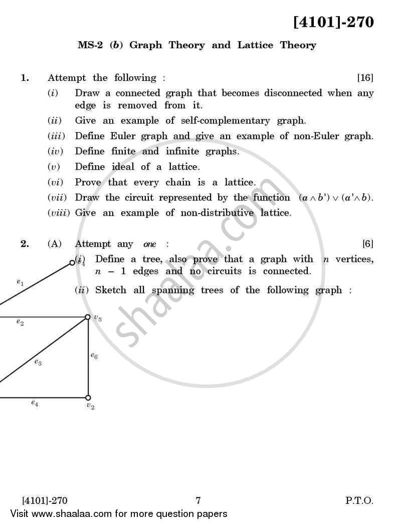 Mathematics Special Paper 2- Graph Theory and Lattice Theory 2011-2012 - B.A. - 2nd Year (SYBA) - University of Pune question paper with PDF download