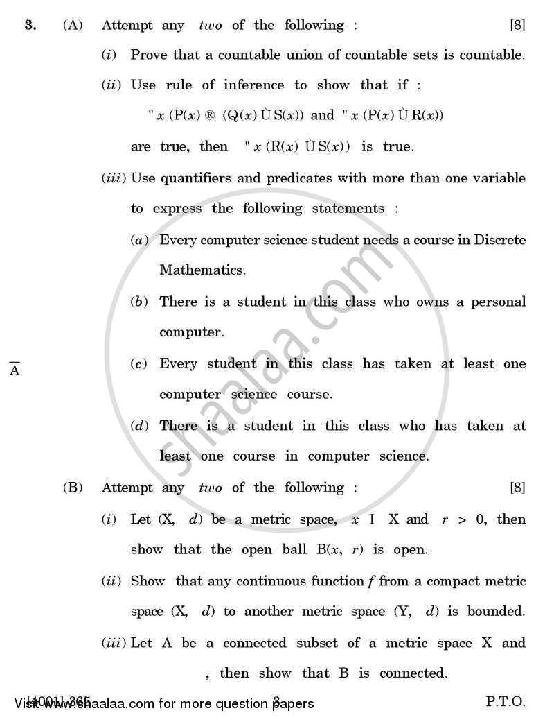 Mathematics Special Paper 3- Set Theory, Logic and Metric Spaces 2011-2012 - B.A. - 3rd Year (TYBA) - University of Pune question paper with PDF download