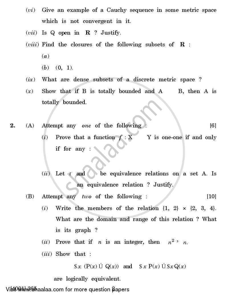 Mathematics Special Paper 3- Set Theory, Logic and Metric Spaces 2011-2012 - B.A. - 3rd Year (TYBA) - University of Pune question paper with PDF download