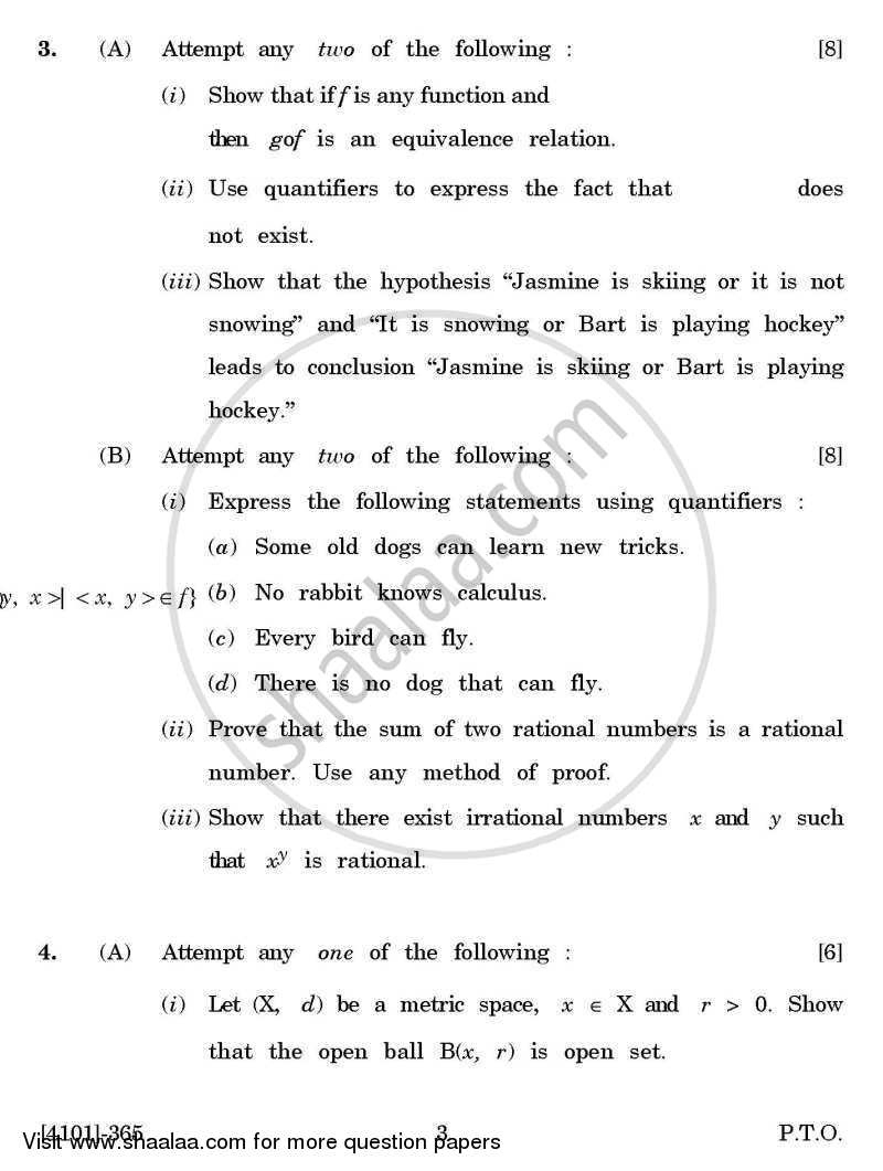 Mathematics Special Paper 3- Set Theory, Logic and Metric Spaces 2011-2012 - B.A. - 3rd Year (TYBA) - University of Pune question paper with PDF download