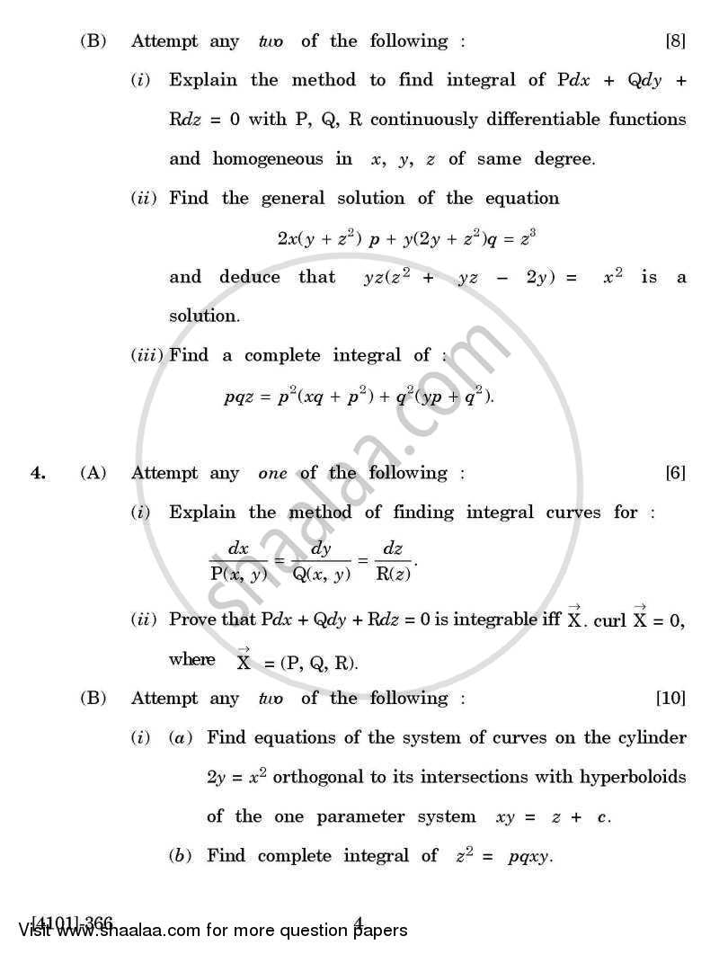 Mathematics Special Paper 4- Ordinary Differential Equations and Partial Differential Equations 2011-2012 - B.A. - 3rd Year (TYBA) - University of Pune question paper with PDF download