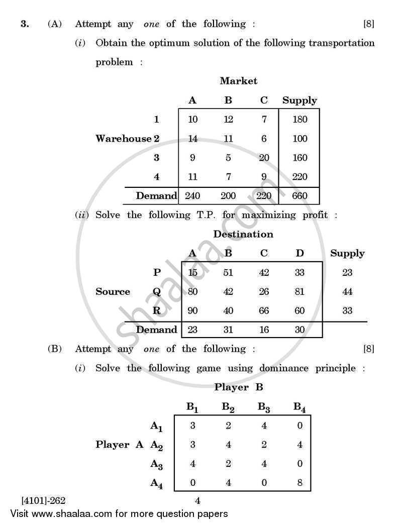 Operations Research 2011-2012 - B.A. - 2nd Year (SYBA) - University of Pune question paper with PDF download