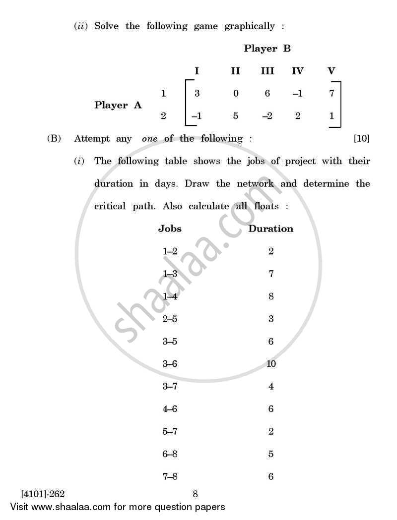 Operations Research 2011-2012 - B.A. - 2nd Year (SYBA) - University of Pune question paper with PDF download
