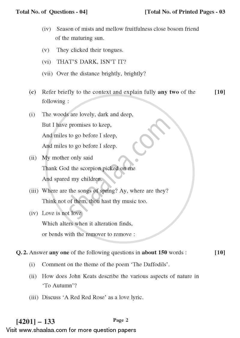 Optional English - Introduction to Poetry and Minor Forms of Literature 2012-2013 - B.A. - 1st Year (FYBA) - University of Pune question paper with PDF download