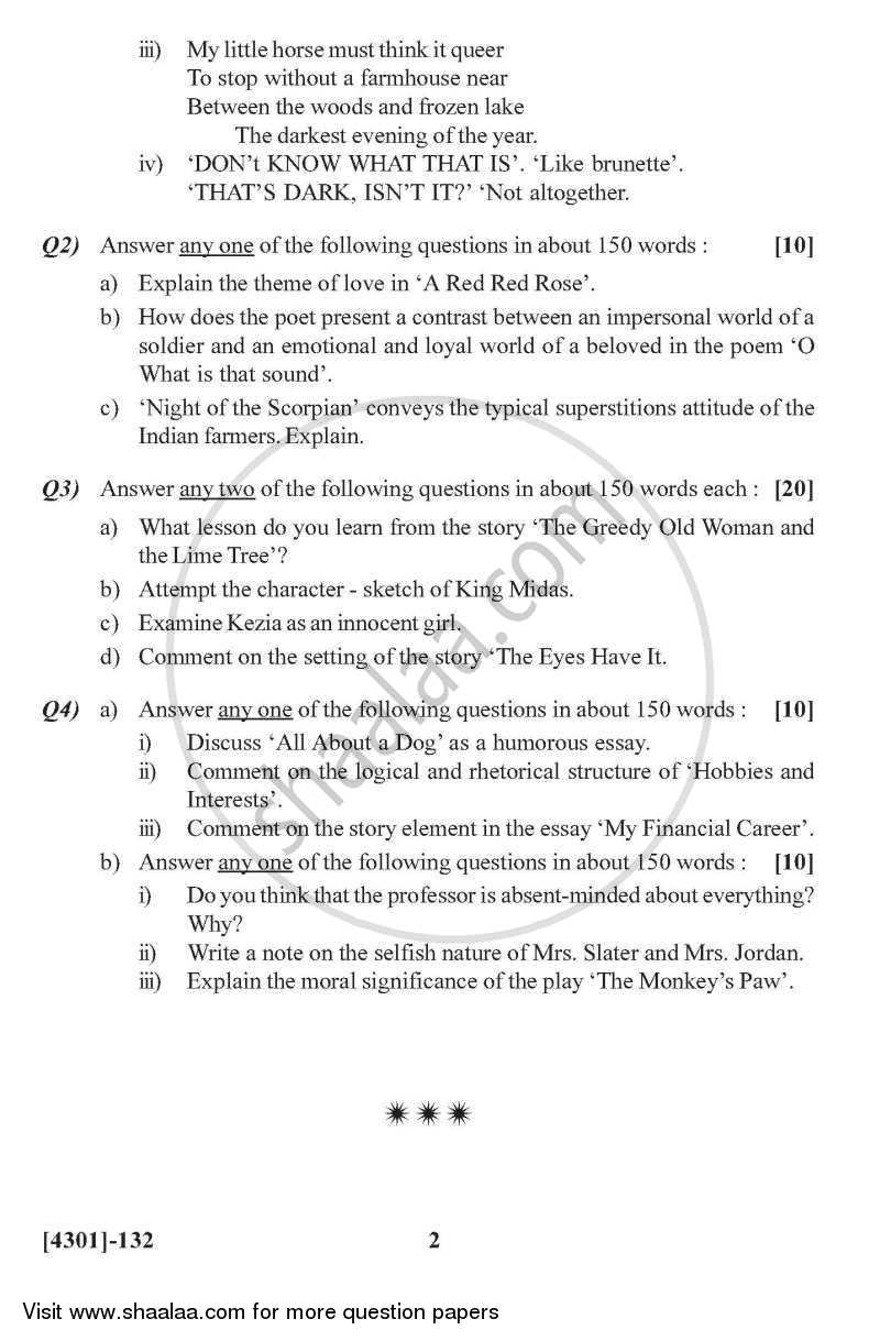 Optional English - Introduction to Poetry and Minor Forms of Literature 2012-2013 - B.A. - 1st Year (FYBA) - University of Pune question paper with PDF download