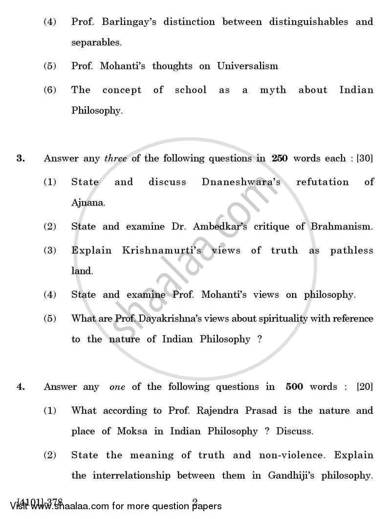 Philosophy Special Paper 3- Thinkers and Textual Studies (Indian) 2011-2012 - B.A. - 3rd Year (TYBA) - University of Pune question paper with PDF download